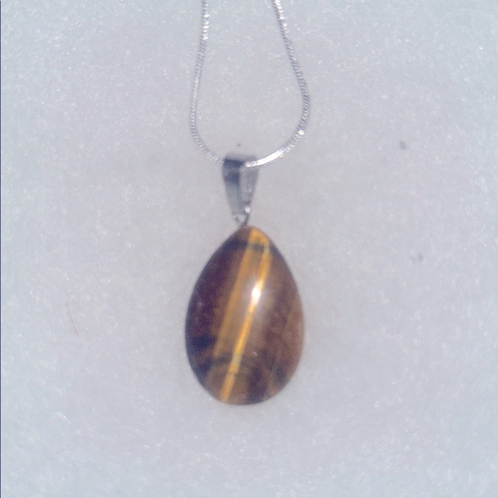 Boho hippie Tiger 🐅 Eye Sterling Silver Necklace 16"